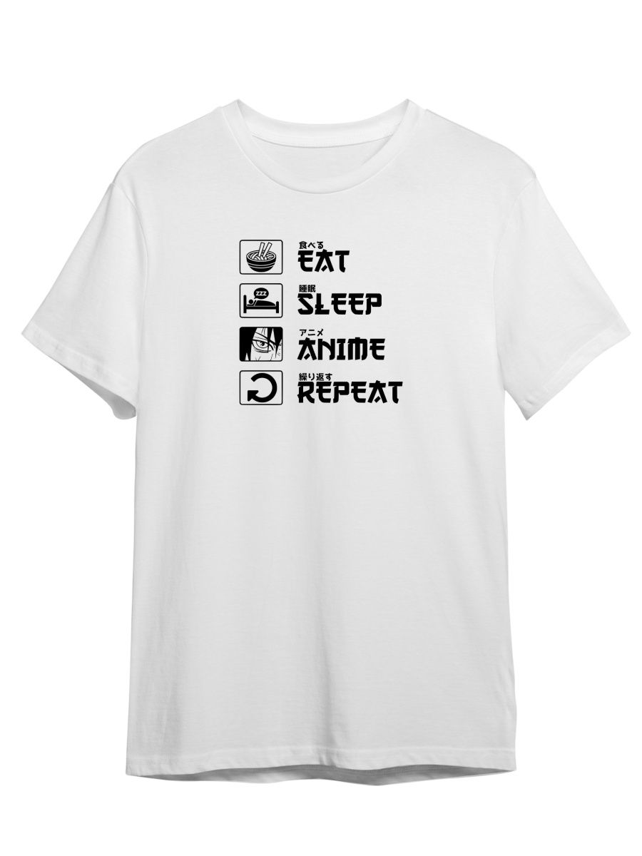 

Футболка унисекс Каждому Своё Eat, sleep, anime, repeat/Аниме ANRA6 белая S, "Eat, sleep, anime, repeat/Аниме" ANRA6