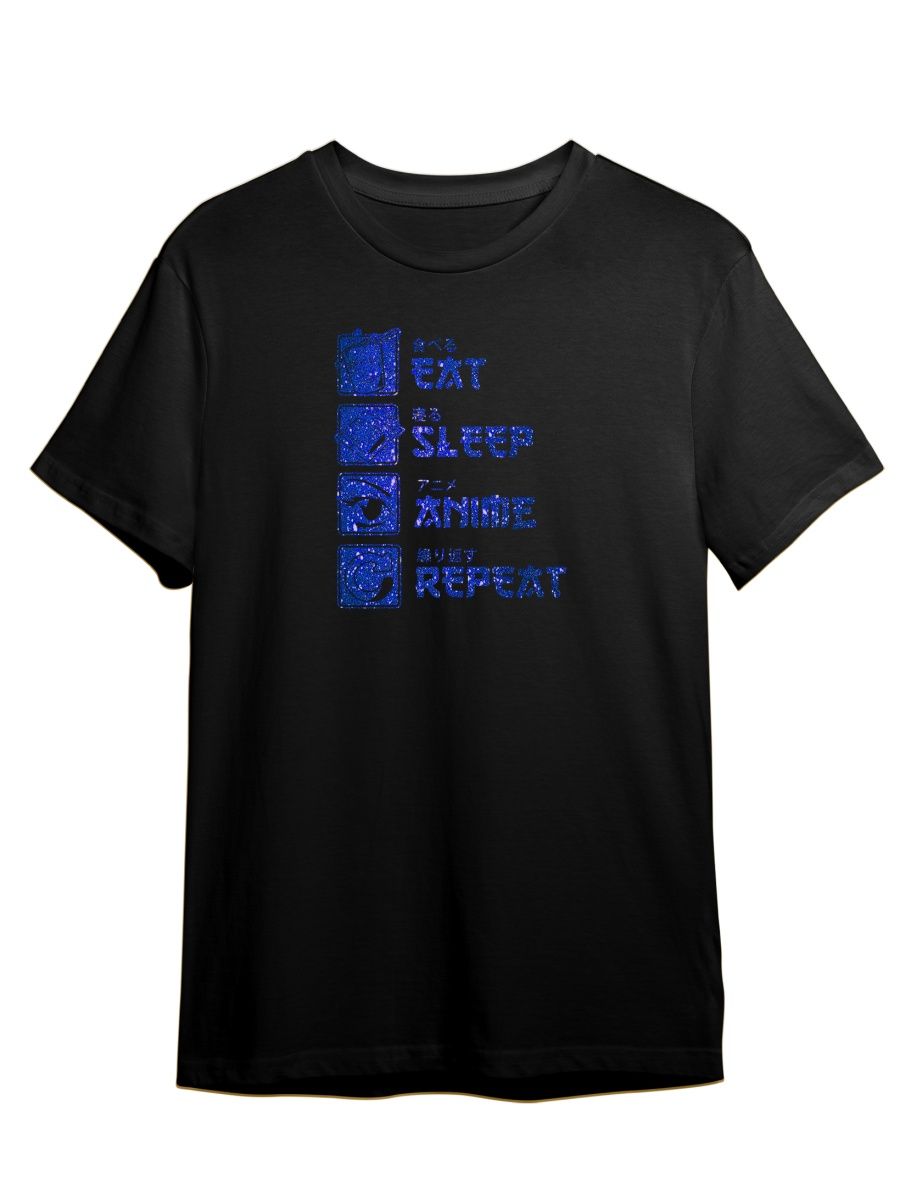

Футболка унисекс Каждому Своё Eat, sleep, anime, repeat/Аниме ANRA7GB черная S, "Eat, sleep, anime, repeat/Аниме" ANRA7GB