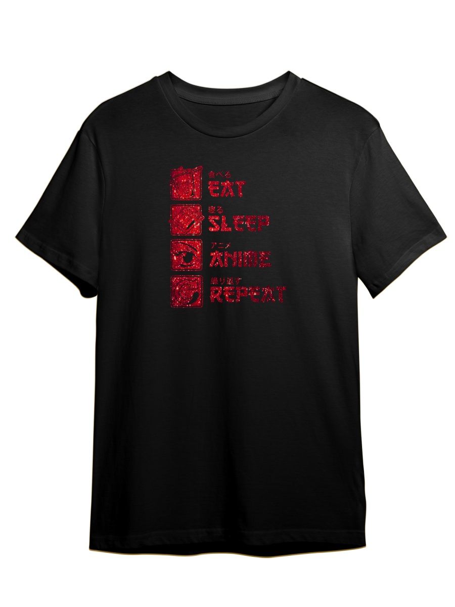 

Футболка унисекс Каждому Своё Eat, sleep, anime, repeat/Аниме ANRA7GR черная S, "Eat, sleep, anime, repeat/Аниме" ANRA7GR