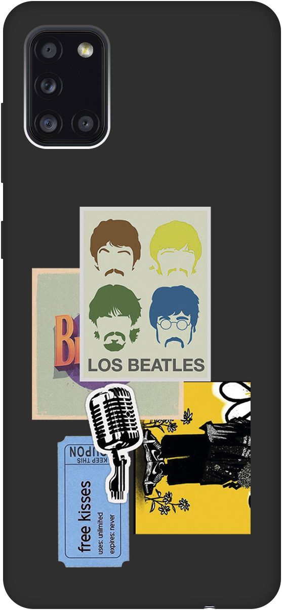 

Матовый чехол на Samsung Galaxy A31 "Beatles Stickers" черный, Черный;белый, 8411