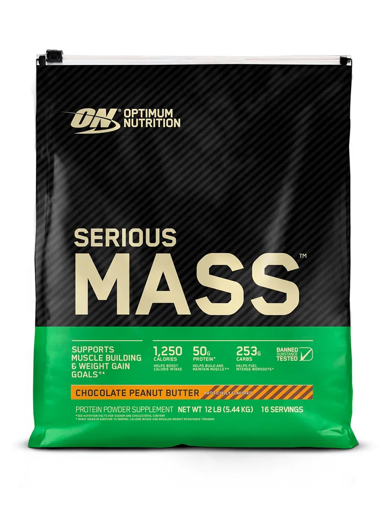 Гейнер с витаминами, глутамином Optimum Nutrition Serious Mass 5440 гр Шоколадное арахисов