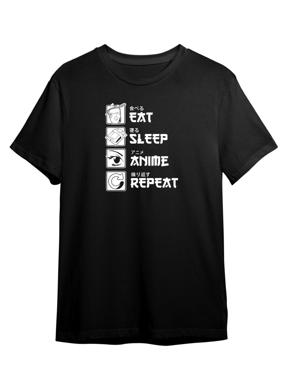 

Футболка унисекс Каждому Своё Eat, sleep, anime, repeat/Аниме ANRA7 черная 4XL, "Eat, sleep, anime, repeat/Аниме" ANRA7