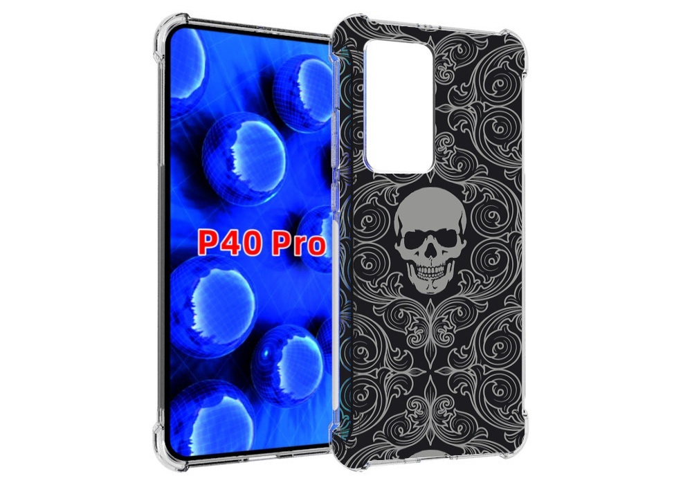 

Чехол MyPads орнамент-черепов для Huawei P40 Pro противоударный, Прозрачный, Tocco