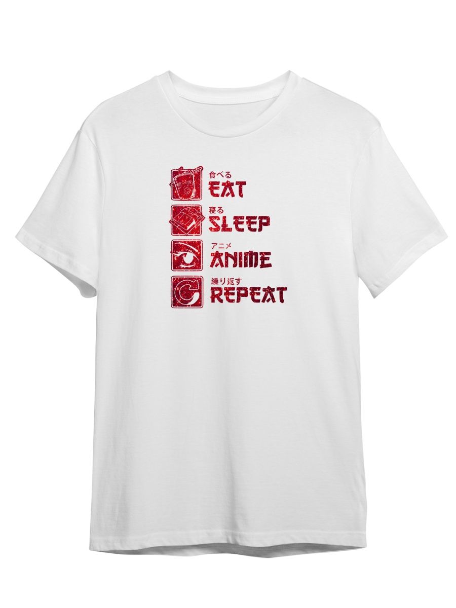 

Футболка унисекс Каждому Своё Eat, sleep, anime, repeat/Аниме ANRA7GR белая 5XL, "Eat, sleep, anime, repeat/Аниме" ANRA7GR