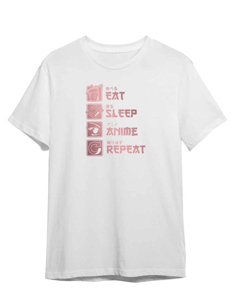 

Футболка унисекс Каждому Своё Eat, sleep, anime, repeat/Аниме ANRA7ZP белая 3XL, "Eat, sleep, anime, repeat/Аниме" ANRA7ZP