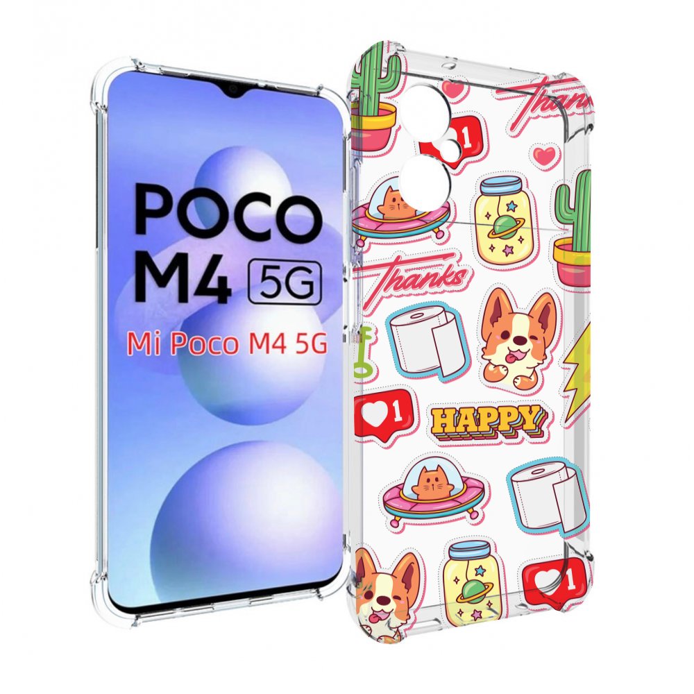 

Чехол MyPads милые-стикеры-корги для Xiaomi Poco M4 5G, Прозрачный, Tocco
