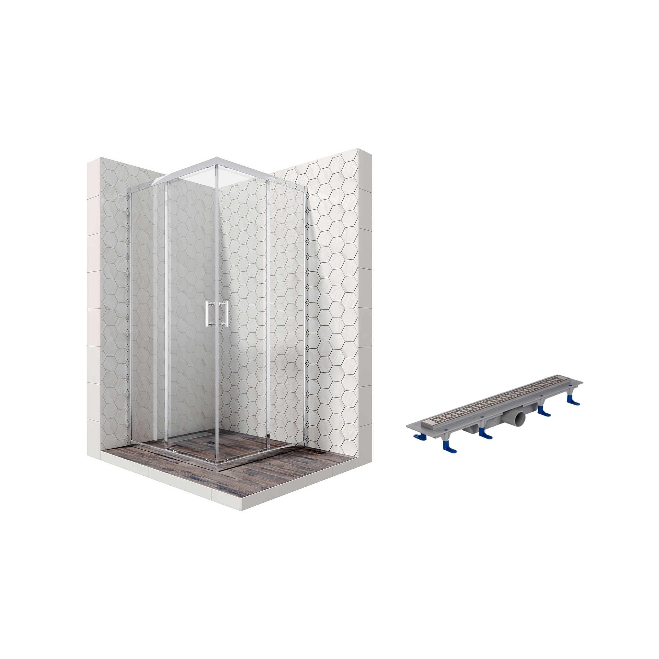 

Душевой уголок Ambassador Kingston 14011103-ST7, квадратный, линейный трап, 100х100