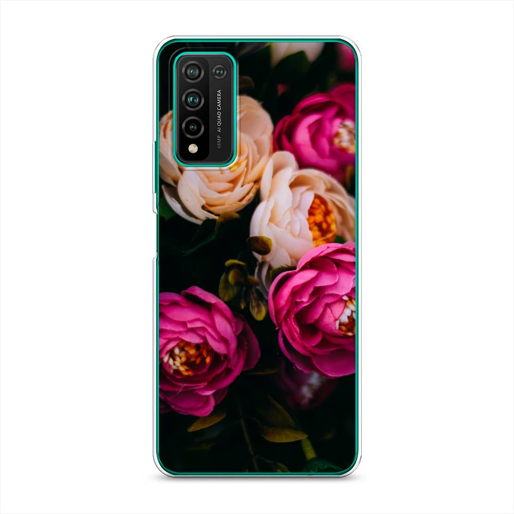 фото Чехол awog "розовые пионы на черном" для honor 10x lite