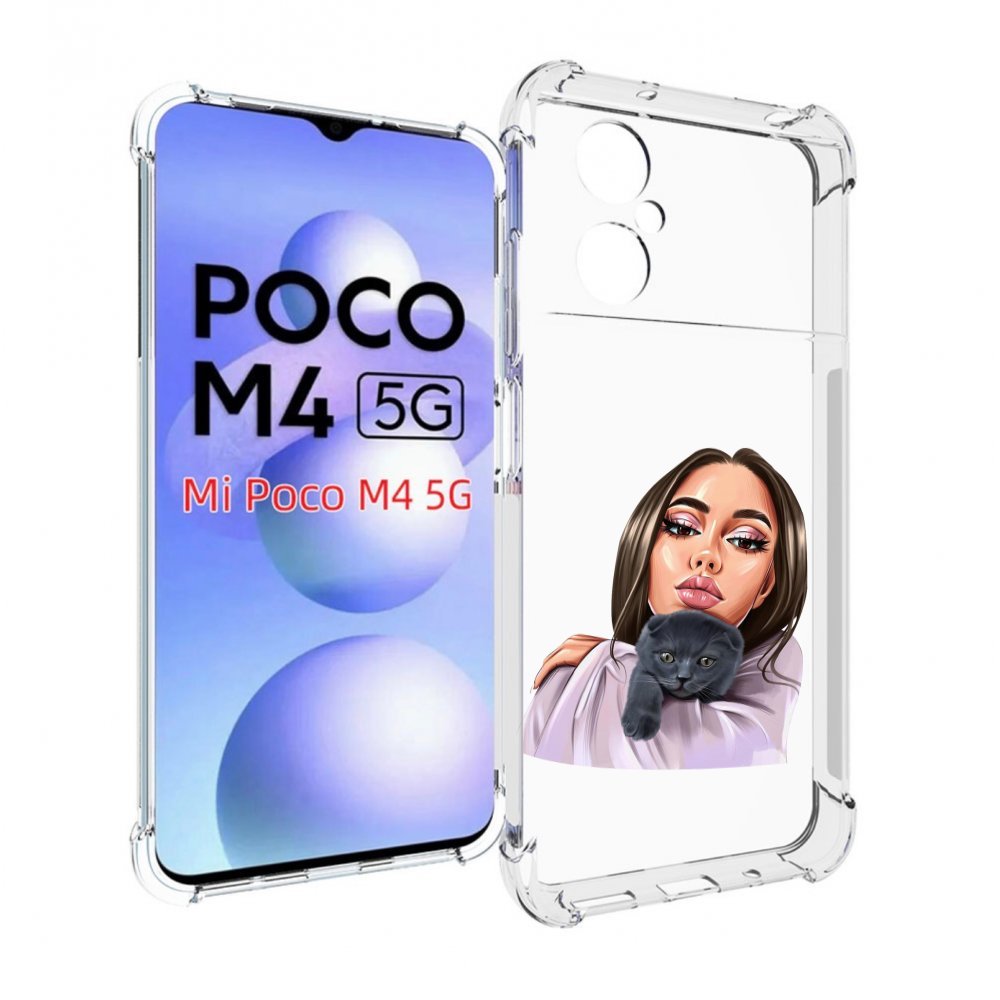

Чехол MyPads нарисованная-девушка-с-котом женский для Xiaomi Poco M4 5G, Прозрачный, Tocco