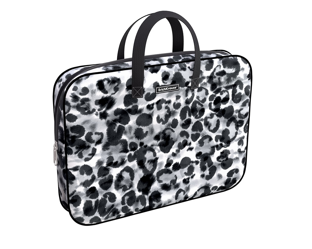

Папка ErichKrause Grey Leopard A4+ на молнии текстиль с ручками, Серый, с ручками