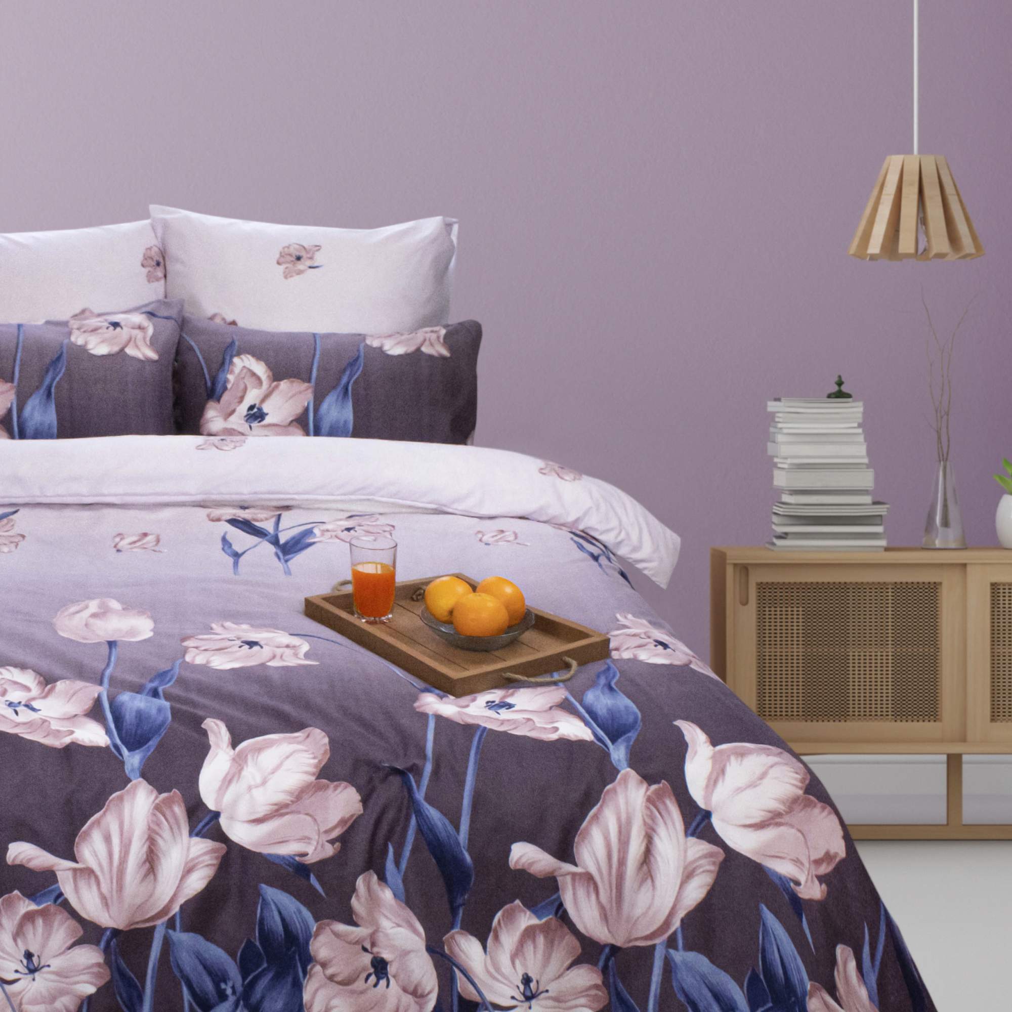 Постельное белье евро Cleo Art Color с цветами наволочки 50x70 и 70х70 1517₽