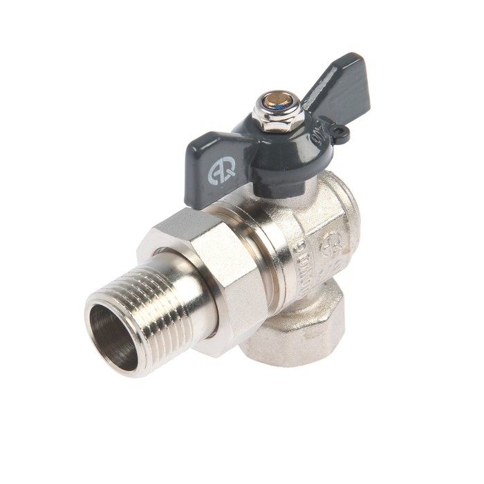 

Кран шаровой AQUALINK, PN 30, внутренняя/наружная резьба 1/2", сгон, угловой, бабочка, ник
