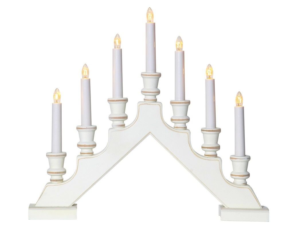 фото Рождественская горка sara деревянная, белая 7 теплых белых ламп, 43х38 см, star trading