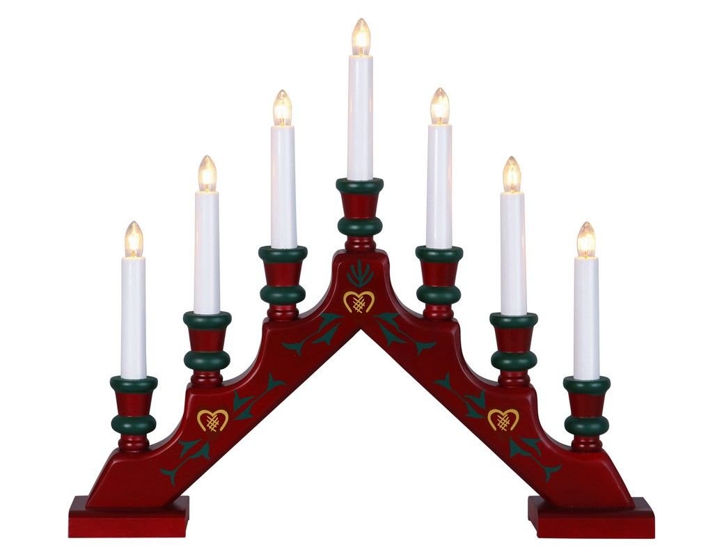Рождественская горка SARA деревянная, красная, 7 теплых белых ламп, 44х38 см, STAR trading