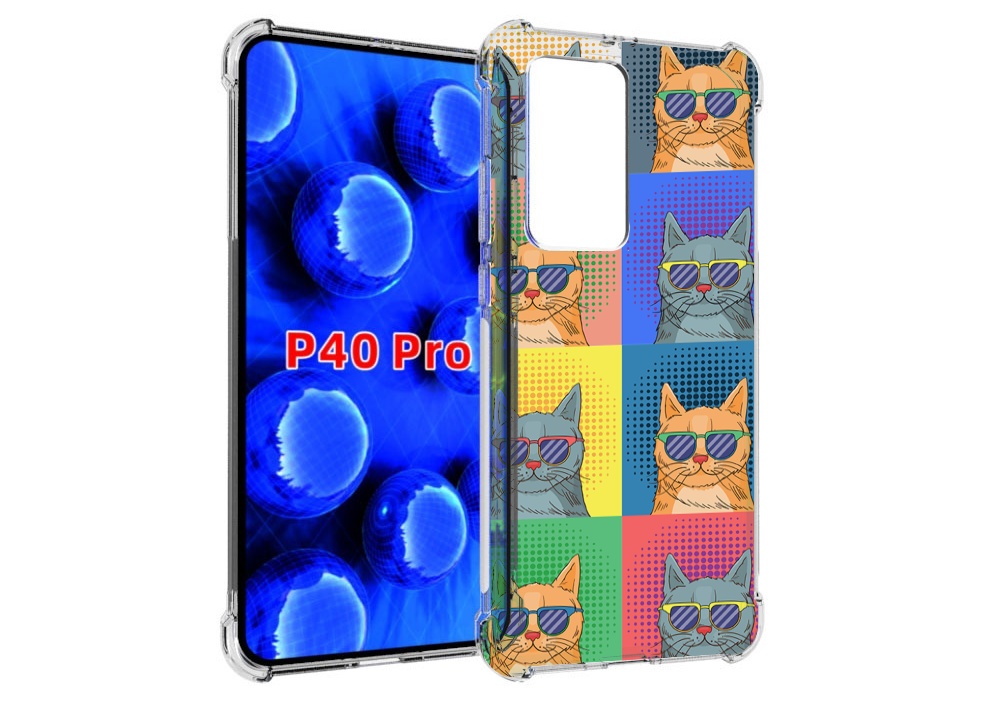 Чехол MyPads разноцветные-коты для Huawei P40 Pro противоударный
