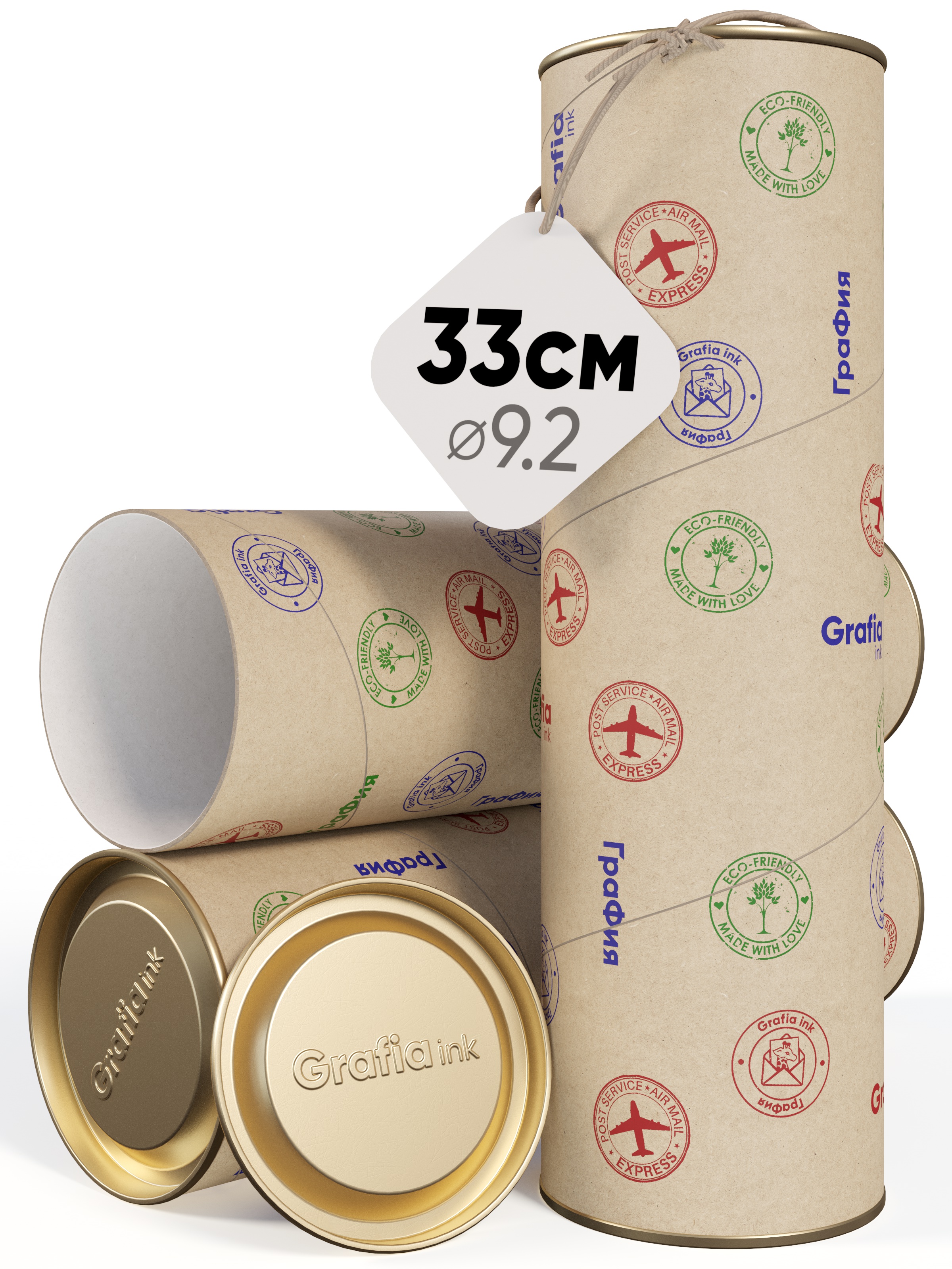 

Тубус картонный Grafia.ink 33×10см 2.1л ×3 почтовый, 33x10см 2.1л x3 почтовый