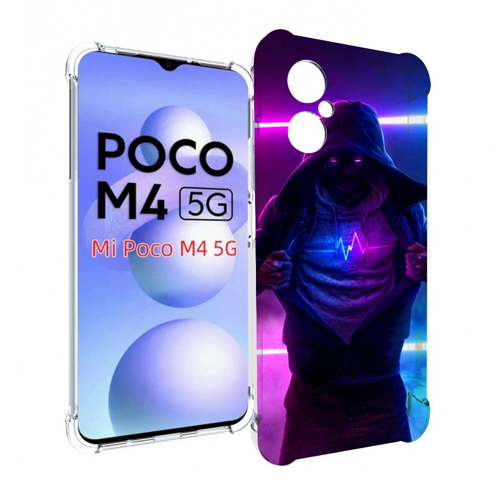 

Чехол MyPads парень в капюшоне неоновый для Xiaomi Poco M4 5G, Прозрачный, Tocco