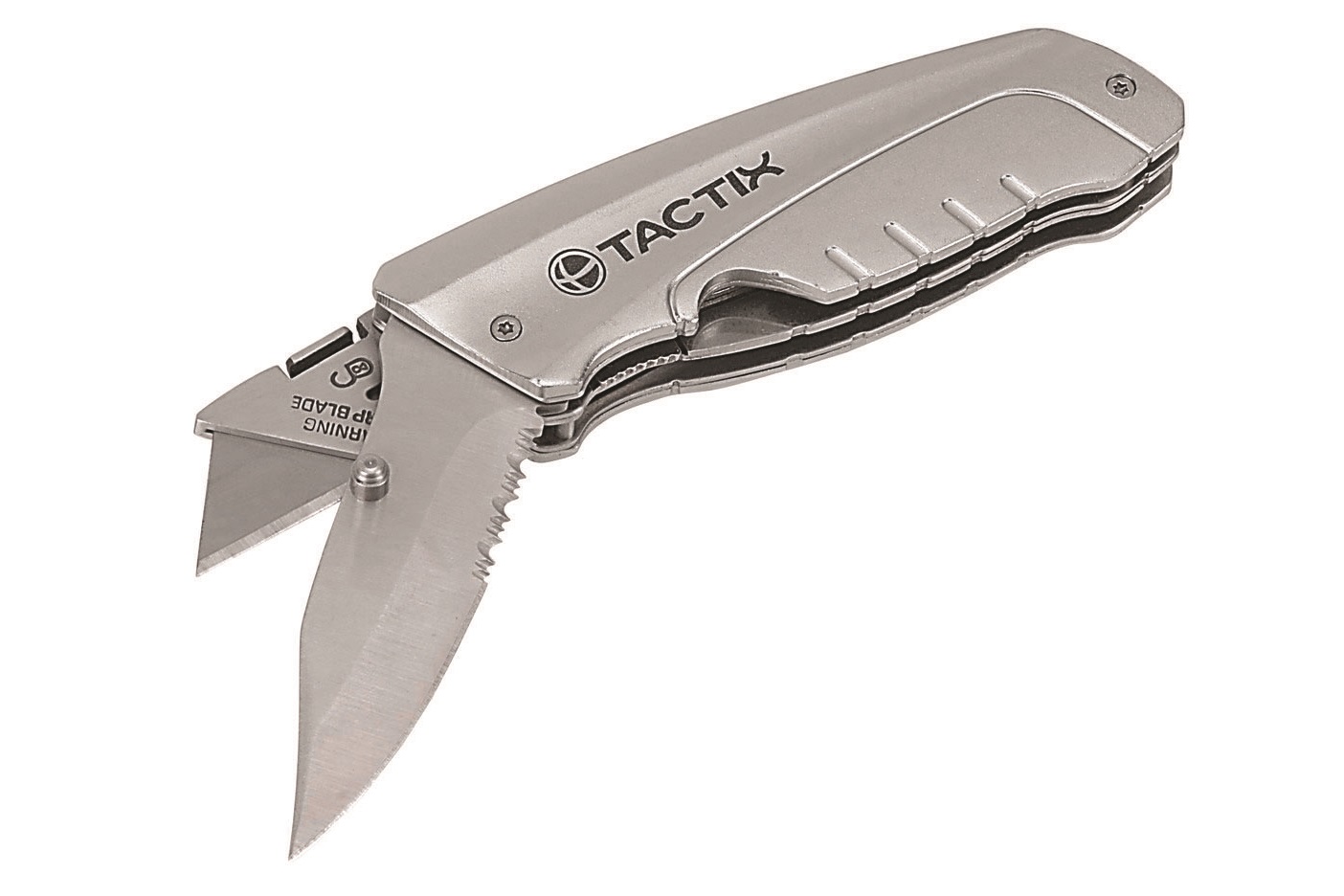 Нож TACTIX,261125, складной с двумя типами лезвий, металлический металлический складной стеллаж гелеос
