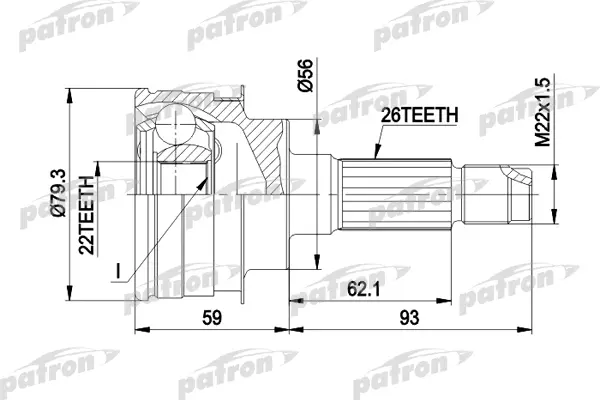 

ШРУС наружн к-кт 26x56x22 MAZDA: 323 BG 1.6 / 1.6 16v / 1.8 16v 89-95 PATRON PCV1138