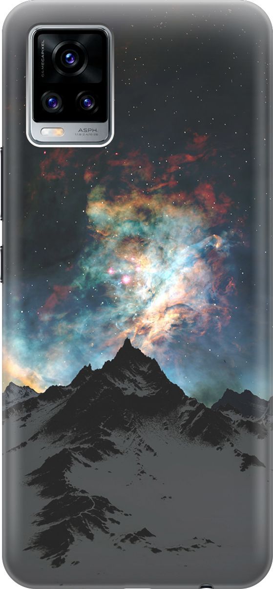 

Силиконовый чехол на Vivo V20 "Горы и звезды", Синий;черный, 159669