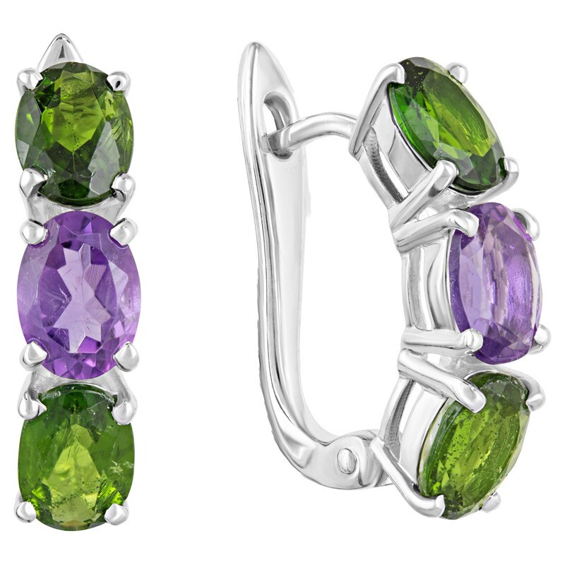 

Серьги из серебра с аметистом; диопсидом LAZURIT-ONLINE 8002NP, 8002NP