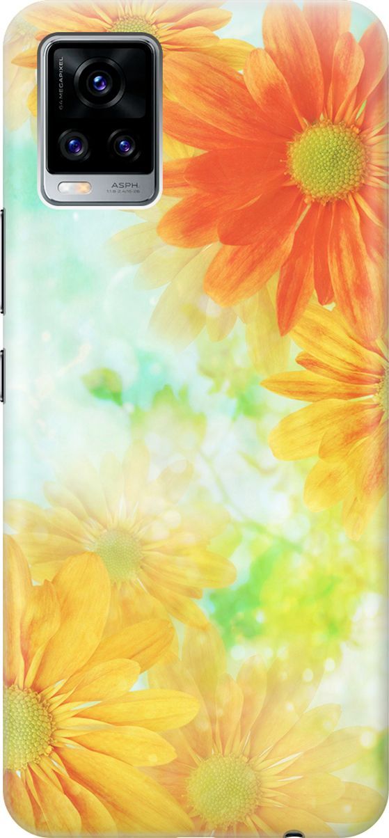 

Силиконовый чехол на Vivo V20 "Оранжевые цветы", Желтый;зеленый, 159672