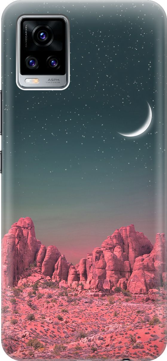 

Силиконовый чехол на Vivo V20 "Месяц над розовыми горами", Розовый;черный, 159669