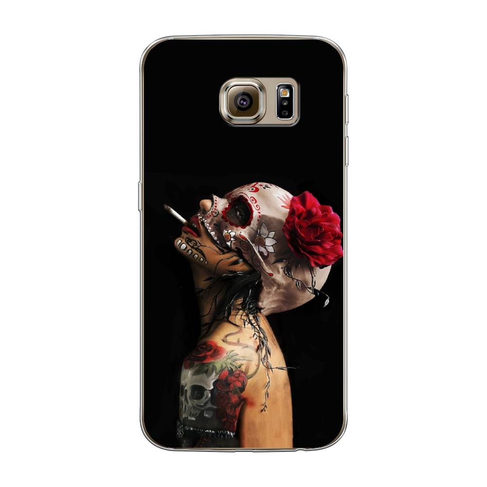 

Чехол Awog на Samsung Galaxy S6 "Девушка с черепом", Черный;красный;бежевый, 24350-9