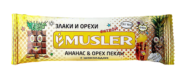 фото Батончик musler орехово-злаковый ананас-орех пекан-шоколад 30 г