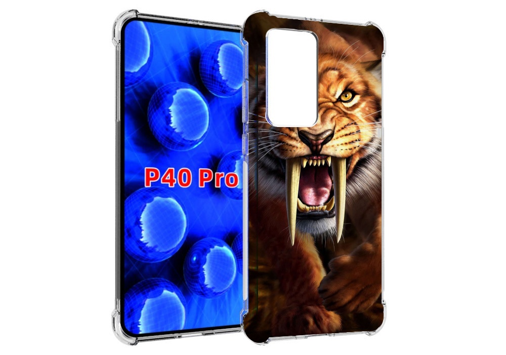 Чехол MyPads саблезубый злой тигр для Huawei P40 Pro противоударный