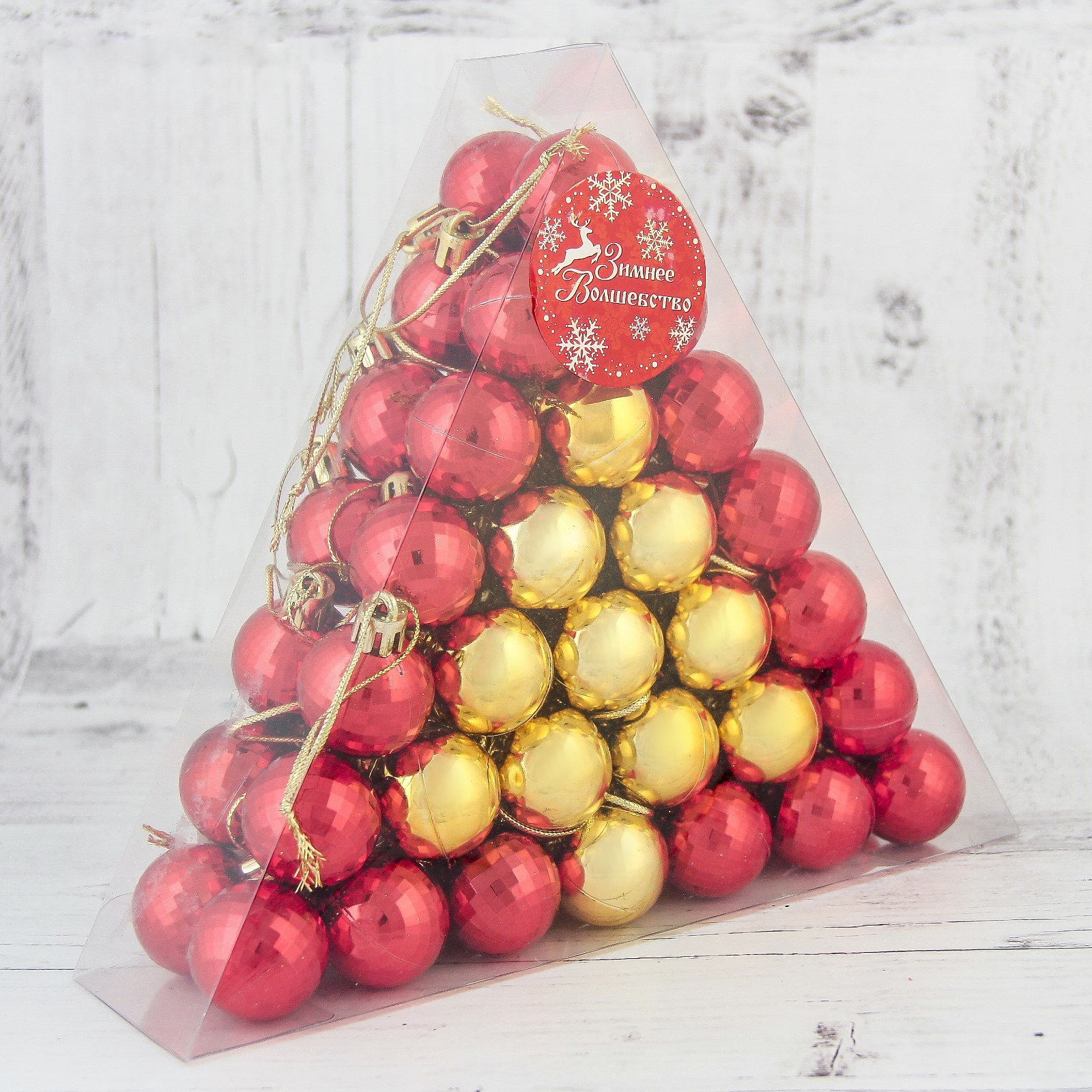 

Шар на ель Зимнее волшебство Треугольник 56 шт. золотистый, красный, Треугольник