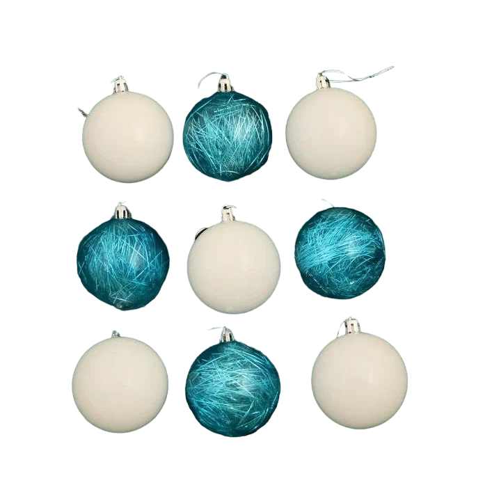 

Шар на ель Зимнее волшебство Праздничное настроение полоски 9 шт. голубой, белый, Праздничное настроение полоски