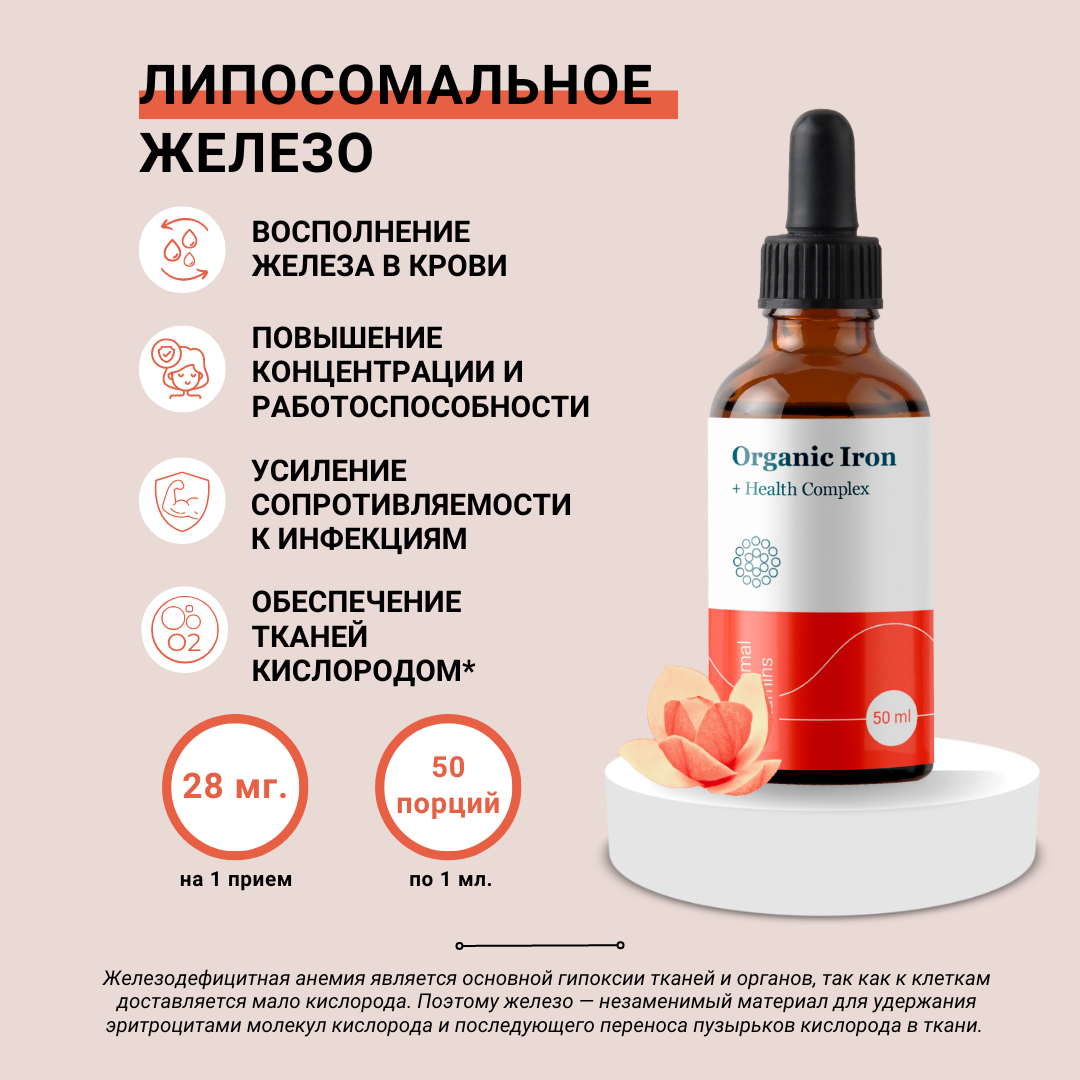 

Липосомальное железо Liposomal Vitamins 28 мг жидкость 50 мл, Liposomal Iron