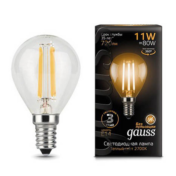 фото Упаковка светодиодных ламп gauss black filament led globe e14 11w 2700k 105801111 x10