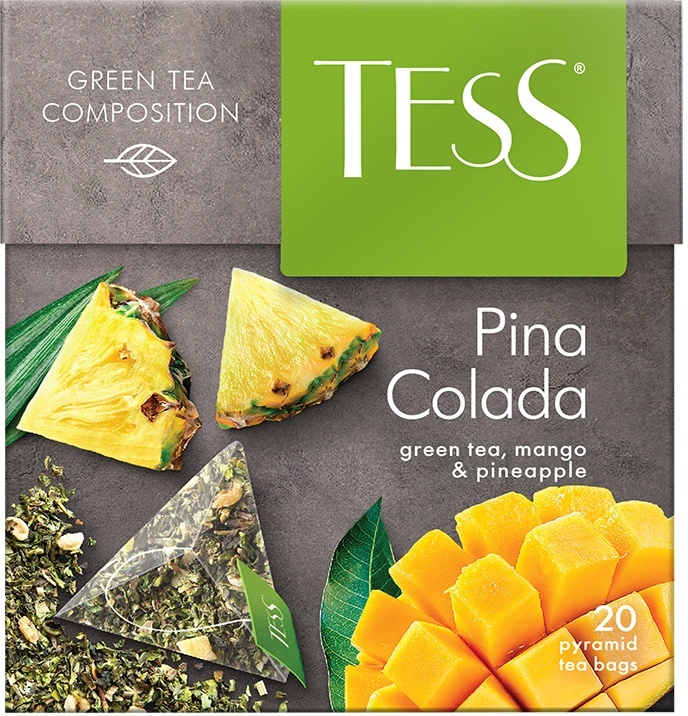 Чай зеленый Tess Pina Colada с ароматом тропических фруктов 20 пирамидок х 3 шт 357₽