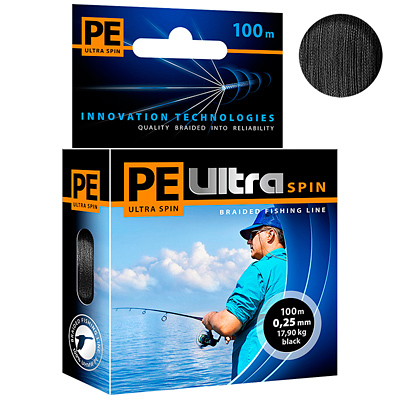 

Леска плетеная Aqua PE Ultra Spin 0,25 мм, 100 м, 17,9 кг, black, Черный, PE Ultra Spin