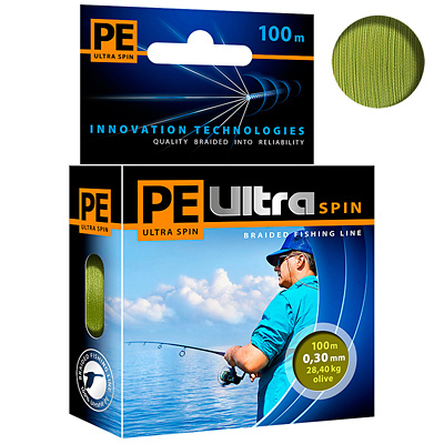 

Леска плетеная Aqua PE Ultra Spin 0,3 мм, 100 м, 28,4 кг, olive, Зеленый, PE Ultra Spin