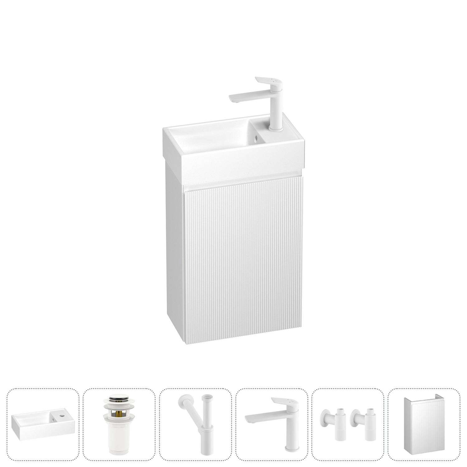 

Подвесная тумба с раковиной для ванной и туалета Wellsee WC Area 202010474 в наборе 6 в 1, Матовый белый, WC AREA_complects_матовый белый
