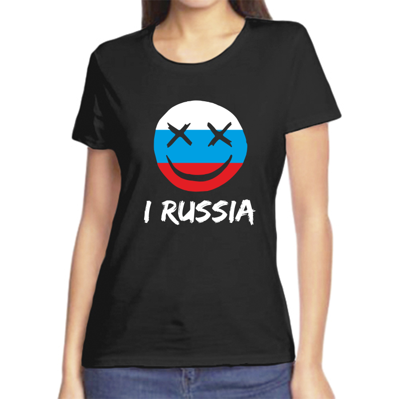 

Футболка женская черная 54 р-р с надписью Россия I Russia, Черный, fzh_73