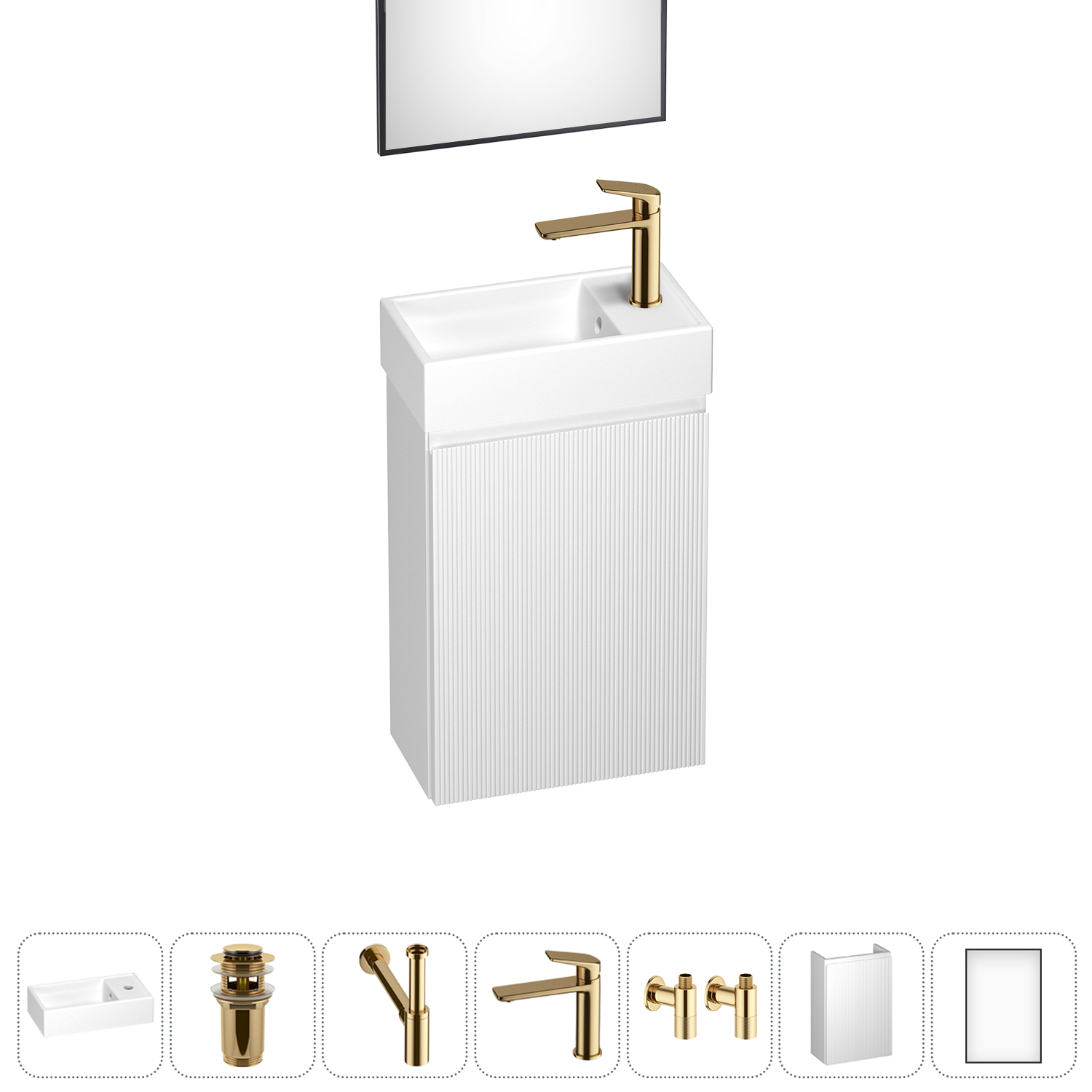 

Подвесная тумба с раковиной для ванной и туалета Wellsee WC Area 202010477 в наборе 7 в 1, Золото, WC AREA_complects