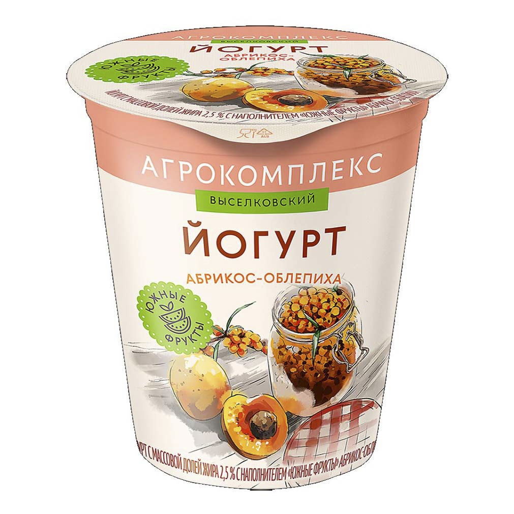 

Йогурт Агрокомплекс абрикос-облепиха 2,5% 300 г
