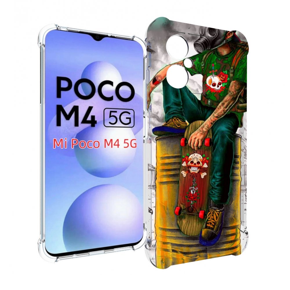 

Чехол MyPads скейтер в противогазе для Xiaomi Poco M4 5G, Прозрачный, Tocco
