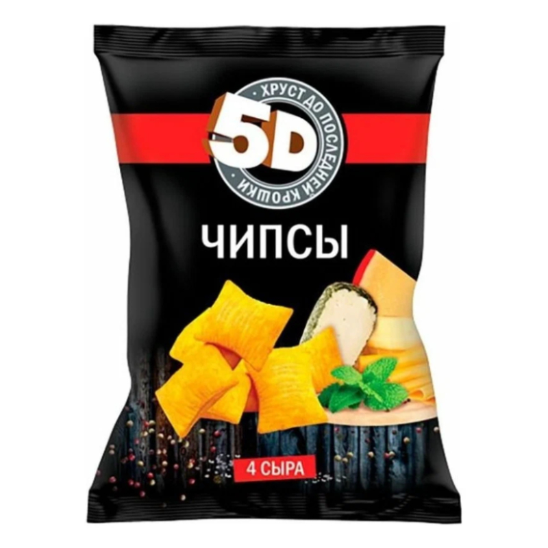 Чипсы пшеничные 5D со вкусом четыре сыра, 90 г