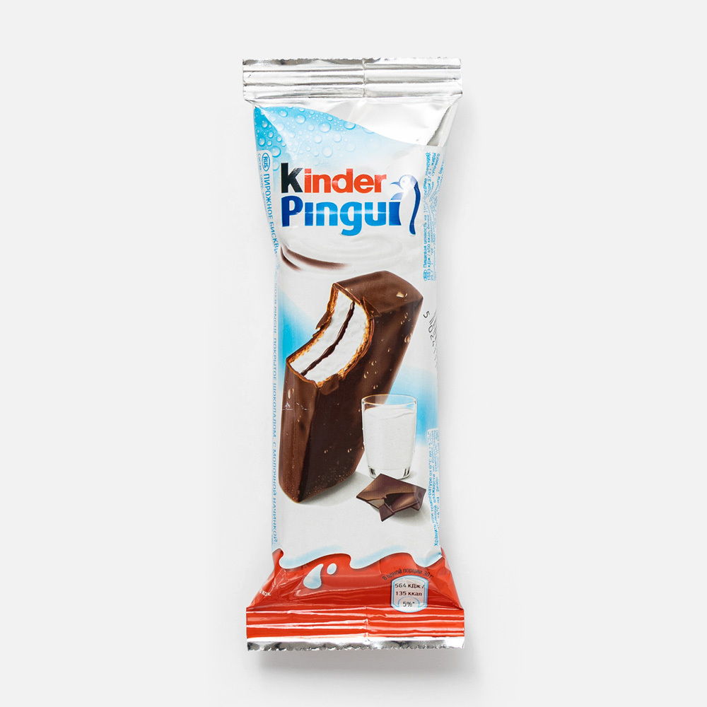 Пирожное Kinder Pingui бисквитное с молочной начинкой в темном шоколаде, 30 г