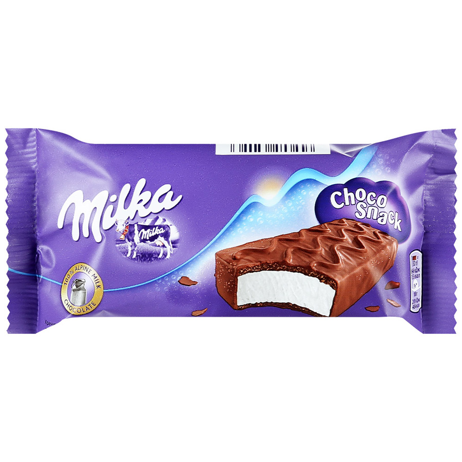 фото Пирожное milka choco snack бисквитное с кремом в молочном шоколаде, 32 г