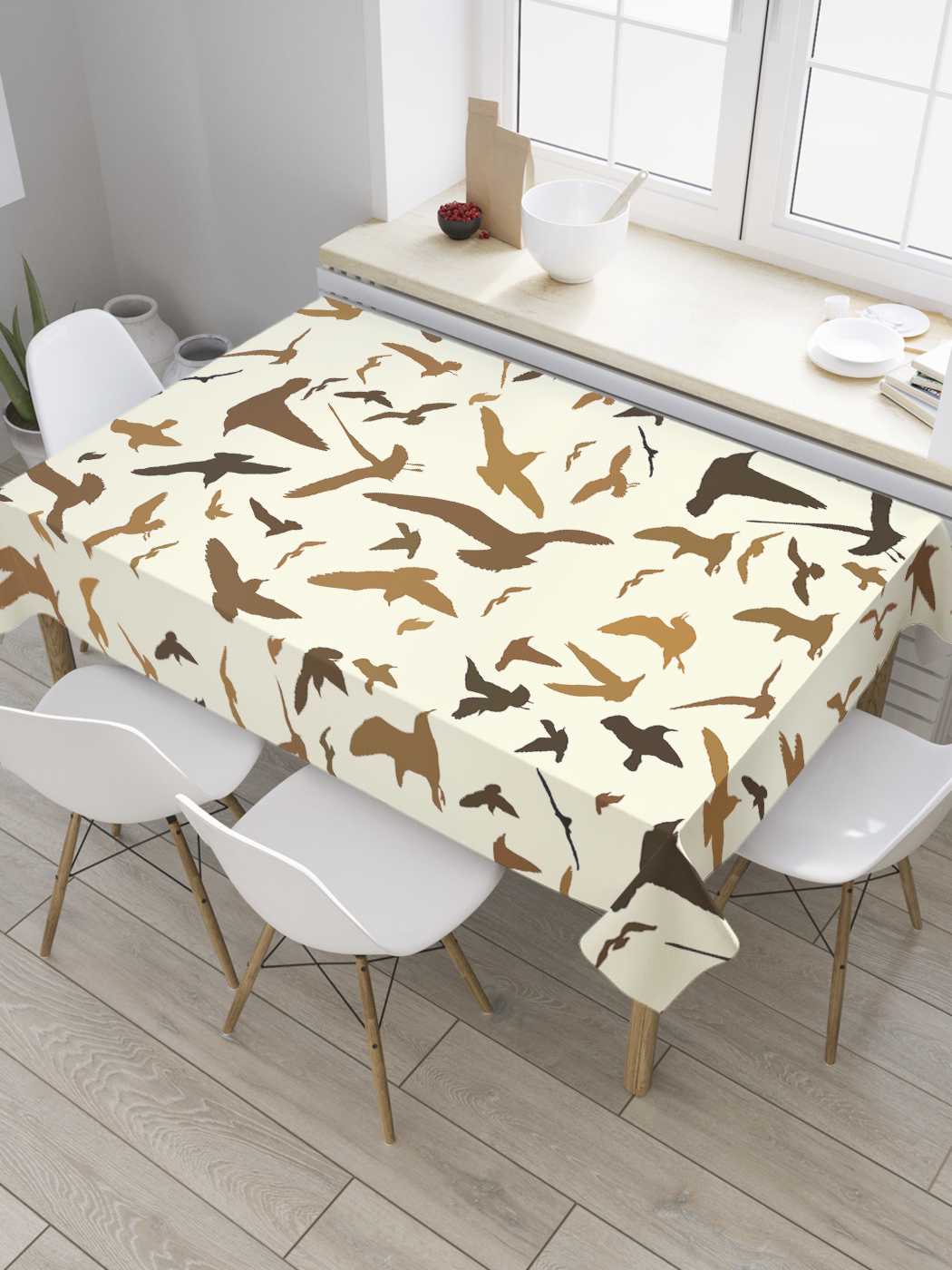 

Скатерть прямоугольная JoyArty "Мигрирующие птицы" из оксфорда, 180x145 см, Белый, Мигрирующие птицы