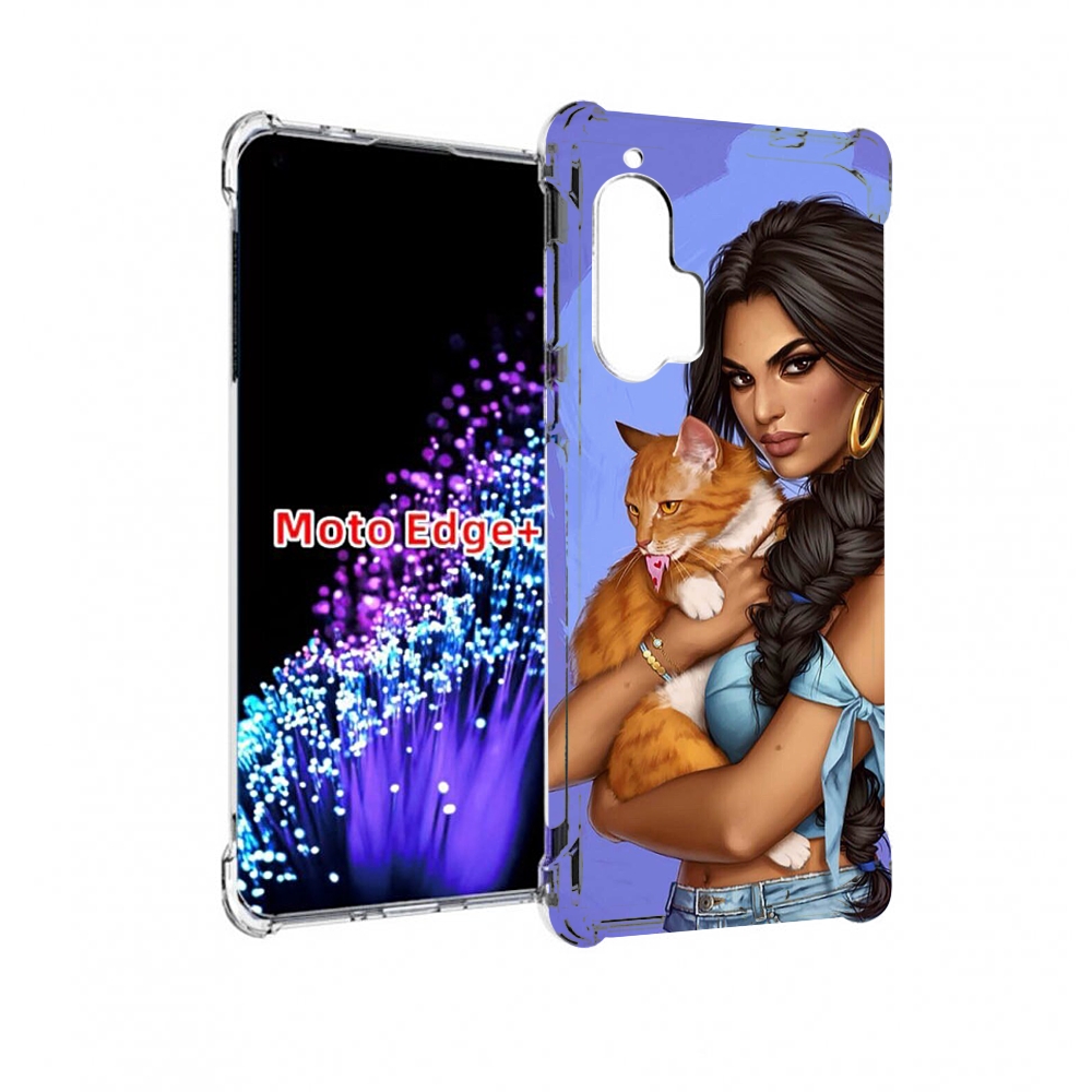 Чехол MyPads девушка-красивая-с-синим-фоном женский для Motorola Edge+ Plus