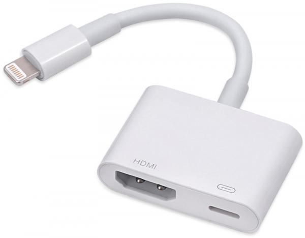 Адаптер-переходник GSMIN AL1 Apple Lightning (M) - HDMI (F) + Apple Lightning (F) (Белый)