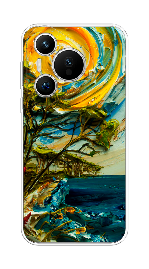 

Чехол на Huawei Pura 70 "Солнце живопись", Желтый;синий, 6124050-1