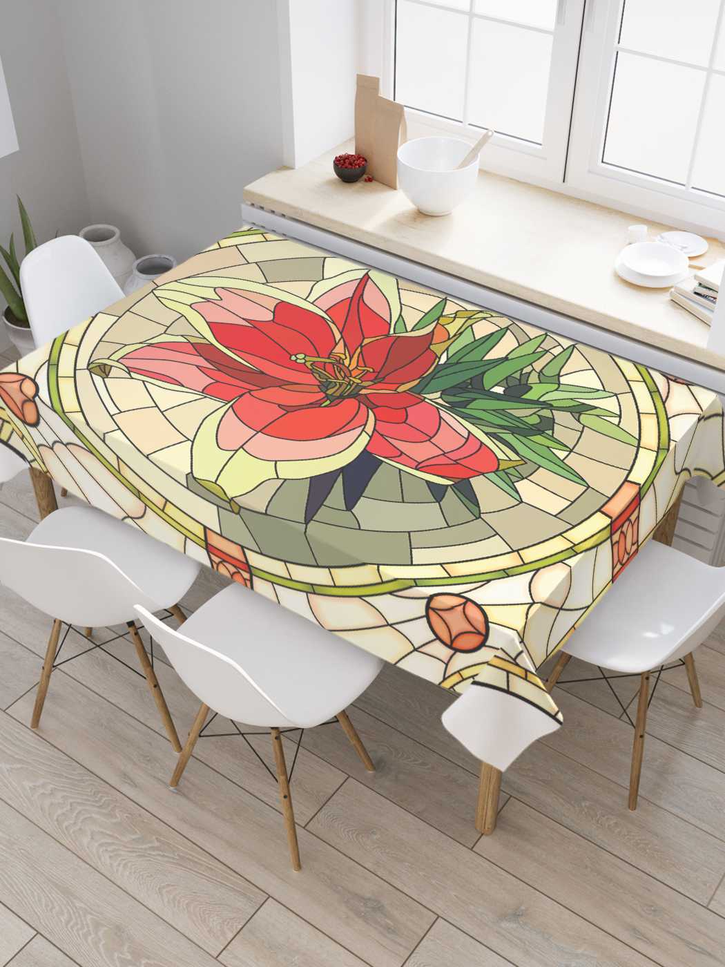 

Скатерть прямоугольная JoyArty "Цветочная рамка" из сатена, 120x145 см, Бежевый, Цветочная рамка